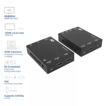 ACT AC7815 HDMI 2.0 KVM pagarinātāju komplekts 4K@60Hz, CAT6A līdz 70m