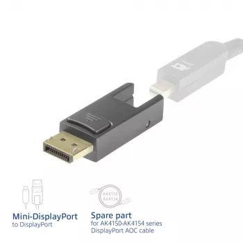 ACT nomaināmais adapteris Mini DisplayPort uz DisplayPort aktīvajiem optiskajiem kabeļiem ar atdalāmu savienotāju