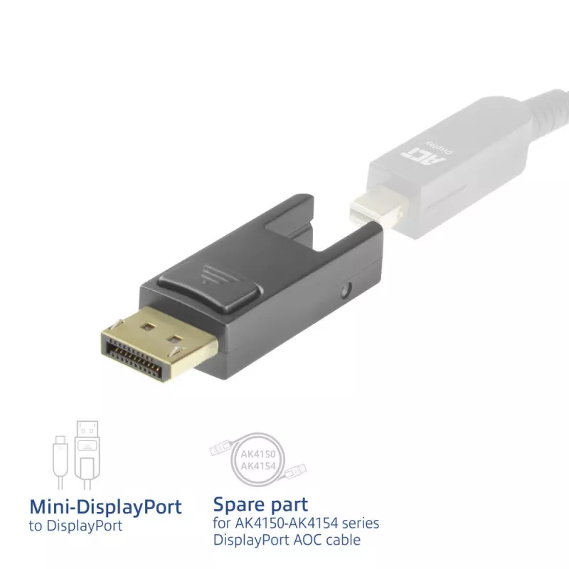 ACT nomaināmais adapteris Mini DisplayPort uz DisplayPort aktīvajiem optiskajiem kabeļiem ar atdalāmu savienotāju
