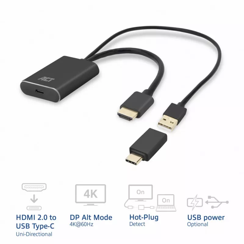 ACT HDMI uz USB Type-C sievišķais adapteris, 4K@60Hz, 0.25m