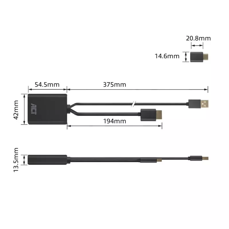 ACT HDMI uz USB Type-C sievišķais adapteris, 4K@60Hz, 0.25m