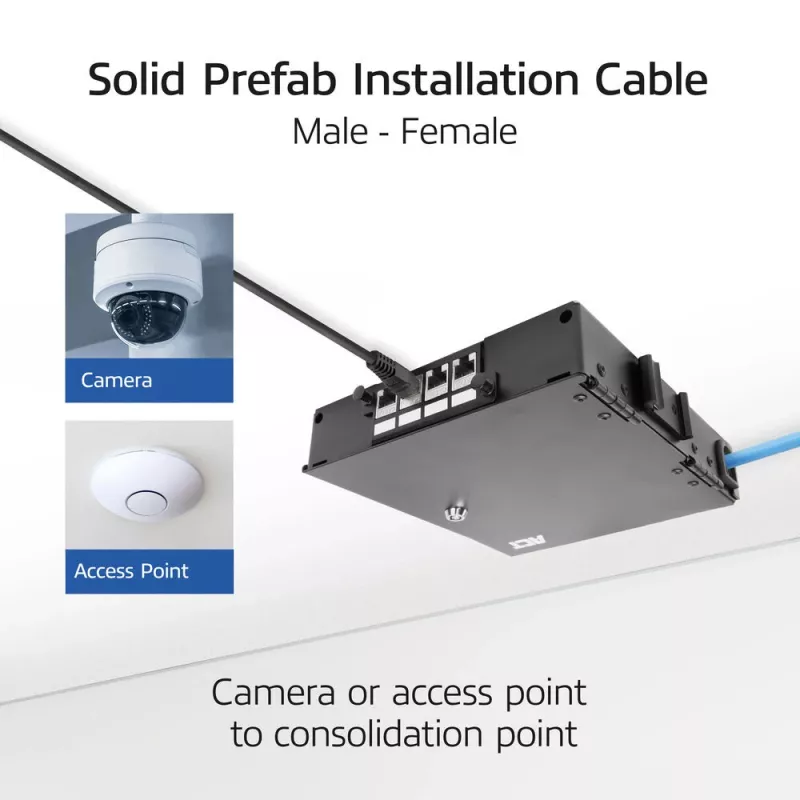 ACT Blue 40m S/FTP CAT6A B2ca PoE++ 100W cietais montāžas kabelis, RJ45 vīrišķais – sievišķais