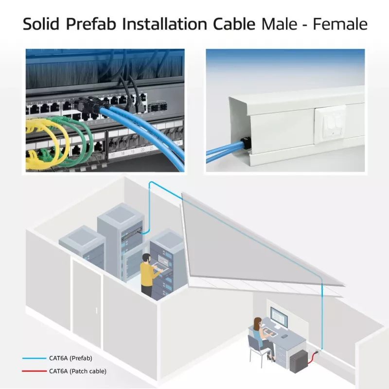 ACT Blue 40m S/FTP CAT6A B2ca PoE++ 100W cietais montāžas kabelis, RJ45 vīrišķais – sievišķais