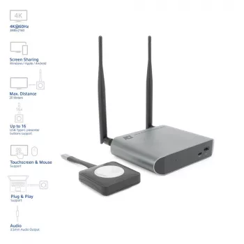 ACT Aero 4K bezvadu prezentāciju sistēma, galda, melna, pelēka, 3840 x 2160, 2160p, USB Type-C, USB