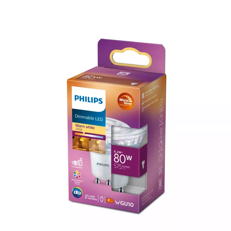 Philips Spot 80W PAR16 GU10, 6.2 W, 80 W, GU10, 575 lm, 25000 h, Warm glow