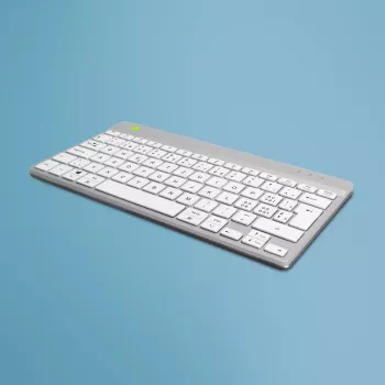 R-Go Tools ergonomiskā tastatūra R-Go Compact Break, kompakta tastatūra ar pārtraukuma programmatūru, QWERTZ (CH), Bluetooth, balta