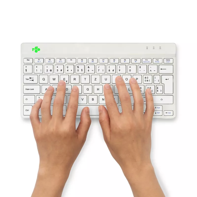 R-Go Tools ergonomiskā tastatūra R-Go Compact Break, kompakta tastatūra ar pārtraukuma programmatūru, QWERTZ (CH), Bluetooth, balta