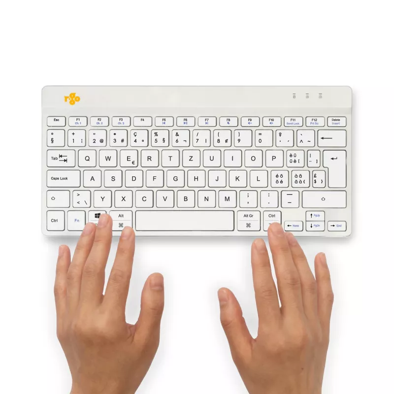 R-Go Tools ergonomiskā tastatūra R-Go Compact Break, kompakta tastatūra ar pārtraukuma programmatūru, QWERTZ (CH), Bluetooth, balta