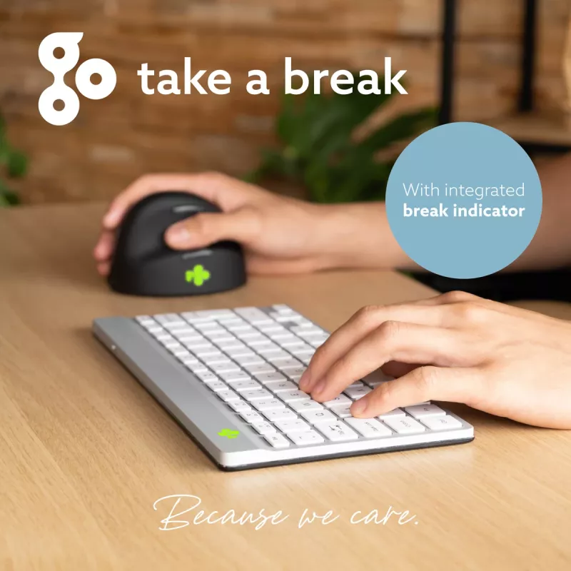 R-Go Tools ergonomiskā tastatūra R-Go Compact Break, kompakta tastatūra ar pārtraukuma programmatūru, QWERTZ (CH), Bluetooth, balta