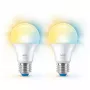WiZ Spuldze 60W A60 E27 x2, Viedā spuldze, Wi-Fi/Bluetooth, Balta, Wi-Fi 4 (802.11n), 802.11b, 802.11g, LED, E27