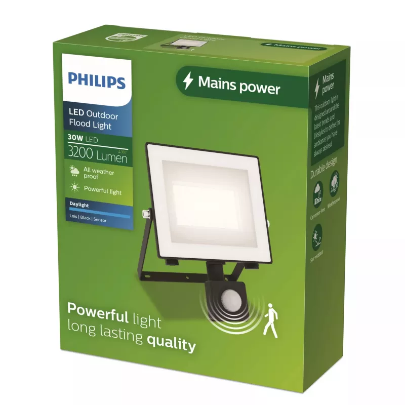 Āra sienas lampa Philips Lois 30W LED, melna, metāla korpuss, 220-240V, nemaināma LED