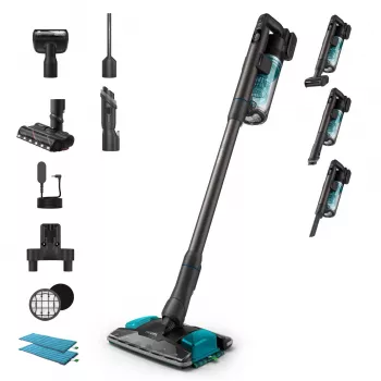2-in-1 kociņu putekļsūcējs Philips XC8155/01 — bezvadu slapjās un sausās tīrīšanas ciklona putekļsūcējs, 25.2 V, 0.6 L tvertne, zils