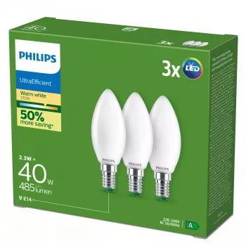 Philips LED spuldze 2.3 W E14 silta balta 485 lm 300° CRI 80 50 000 h