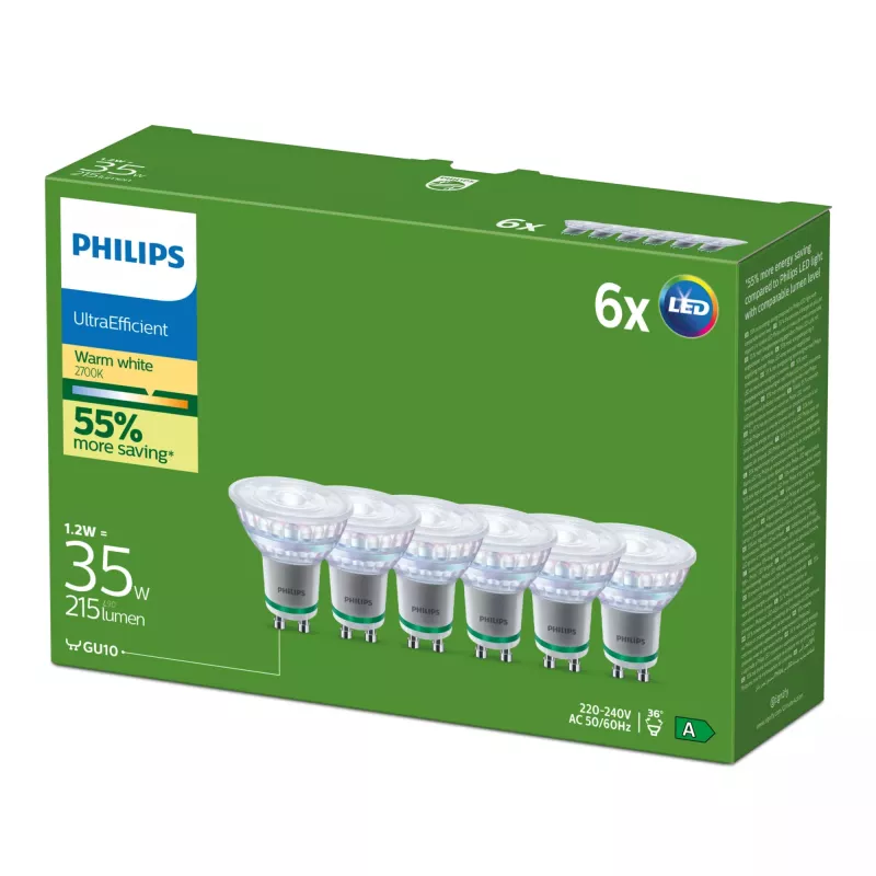 LED spuldze Philips GU10 1.2 W 215 lm Silta balta 36° CRI 80