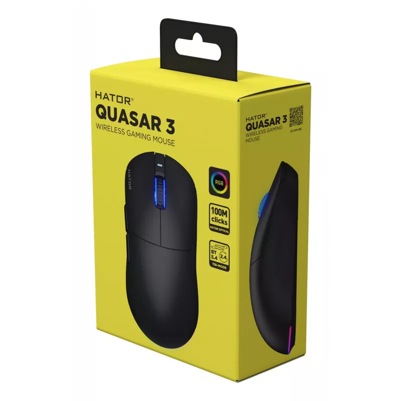 HATOR Quasar 3 Wireless bezvadu pele Gaming Ambidextrous RF Wireless + Bluetooth + USB Type-A Optiskā 12000 DPI