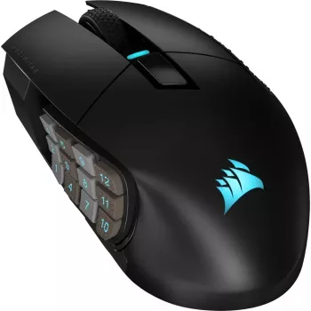 Corsair SCIMITAR ELITE WIRELESS spēļu pele, labā roka, RF bezvadu + Bluetooth + USB Type-C, optiskais sensors, 26000 DPI