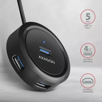 AXAGON HUE-P1AL USB 3.2 Gen 1 4-portu centrmezgls