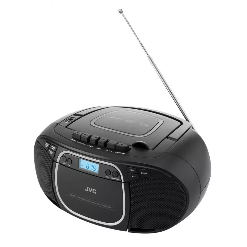 Portatīvais CD atskaņotājs JVC RC-E451B Melns — CD/MP3, Bluetooth, FM 87.5–108 MHz, USB, AUX, 3.2W RMS