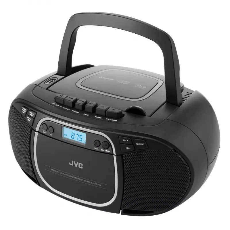 Portatīvais CD atskaņotājs JVC RC-E451B Melns — CD/MP3, Bluetooth, FM 87.5–108 MHz, USB, AUX, 3.2W RMS