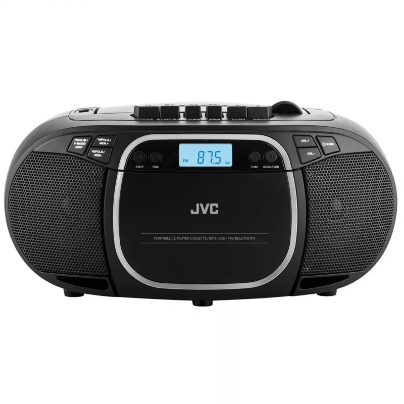 Portatīvais CD atskaņotājs JVC RC-E451B Melns — CD/MP3, Bluetooth, FM 87.5–108 MHz, USB, AUX, 3.2W RMS