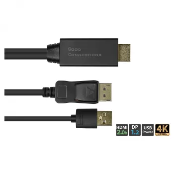 Alcasa HDMI-DP020 video kabeļa adapteris 2 m HDMI Type A DisplayPort Melns