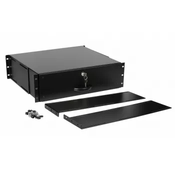 Izvelkamā atvilktne Equip ar slēdzeni 19 inch 3U RAL9005 Melna
