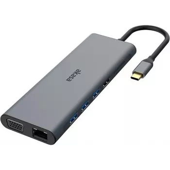 Akasa AK-CBCA28-18BK klēpjdatora dokstacija un portu replikators, vadu USB 3.2 Gen 1 (3.1 Gen 1) Type-C, melna - pelēka