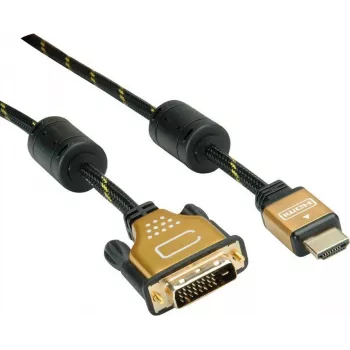 Roline Gold - Video kabelis - Dual Link - HDMI / DVI - DVI-D (vīrišķais) uz HDMI (vīrišķais) - 5 m - Ekranēts - Melns, Zelts - 4K atbalsts