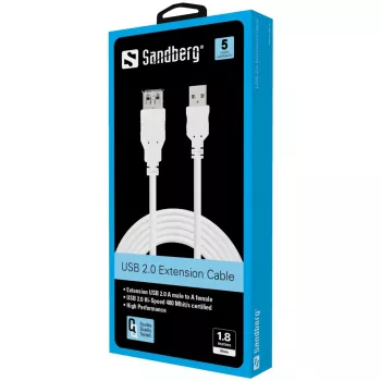 SANDBERG USB kabelis - USB (sieviete) uz USB (vīrietis) - 1.8 m