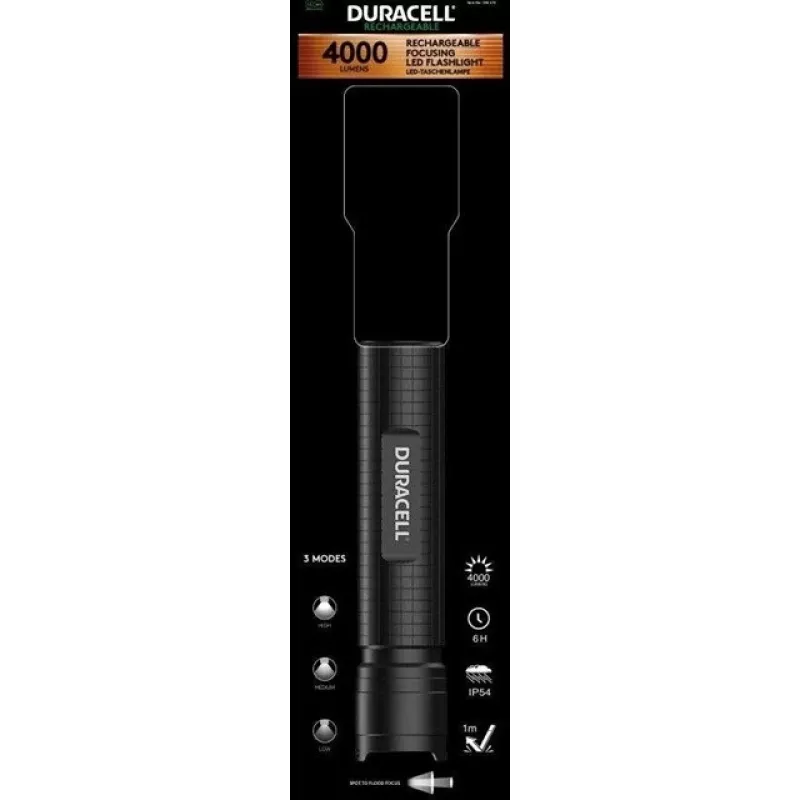 Kabatas lukturītis Duracell DF4000R melns – atkārtoti uzlādējams, kompakts