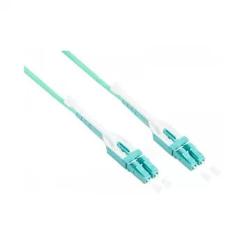 Šķiedru optikas lēciena kabelis Duplex OM3 (Multimode, 50/125) LC/LC, UNIBOOT, LSZH, maināma polaritāte, atbloķēšanas cilpa, 2m, Good Connections® (LW-U802LC3)