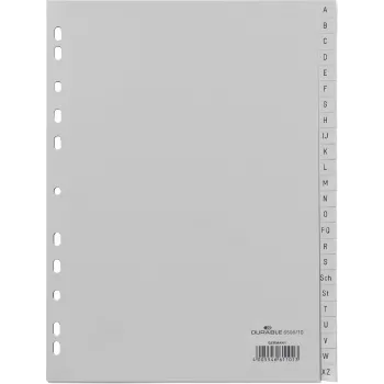 Durable 650810 Tab Index – 24 polipropilēna dalītājloksnes A4, pelēkas