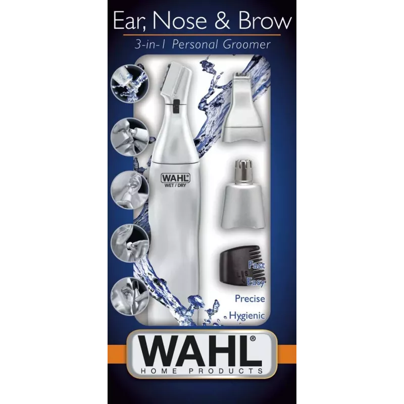 Wahl 3-in-1 precīzijas trimeris ausīm, degunam un uzacīm, sudraba krāsa
