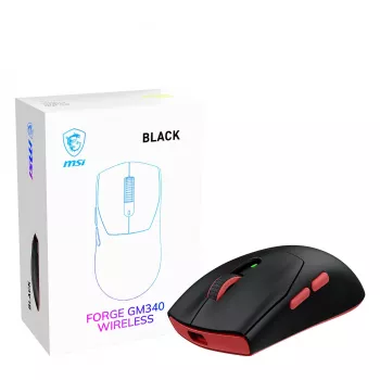 MSI Forge GM340 Bezvadu spēļu pele, ambidekstrāla, optiskā, 12000 DPI, melna