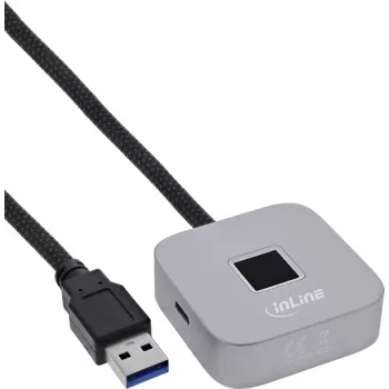 USB pirkstu nospiedumu skeneris ar centrmezglu InLine 41360K, Windows Hello saderīgs, 1,5 m kabelis, sudrabs