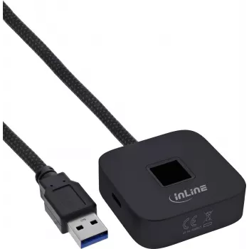 InLine USB pirkstu nospiedumu skeneris ar centrmezglu, Windows Hello saderīgs, 1.5 m kabelis, melns