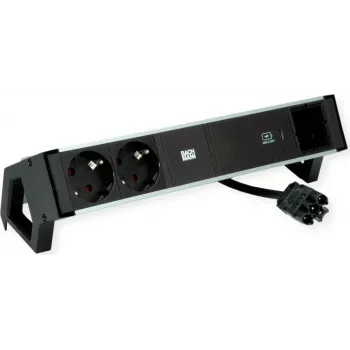 Bachmann 937.306 DESK2 ALU kontaktligzdu bloks, melns, 2x Schuko, 1x USB-C 60 W