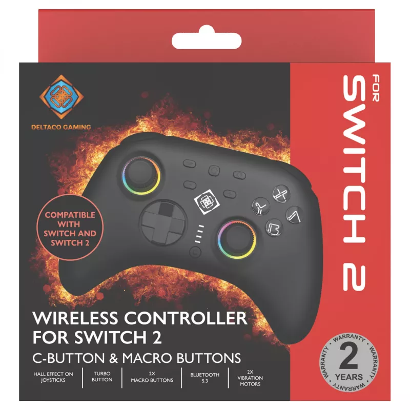 Spēļu kontrolieris Deltaco GAM-198 Melns — Bluetooth un USB (Type-C) Nintendo Switch, Switch 2, Switch OLED, Android, PC
