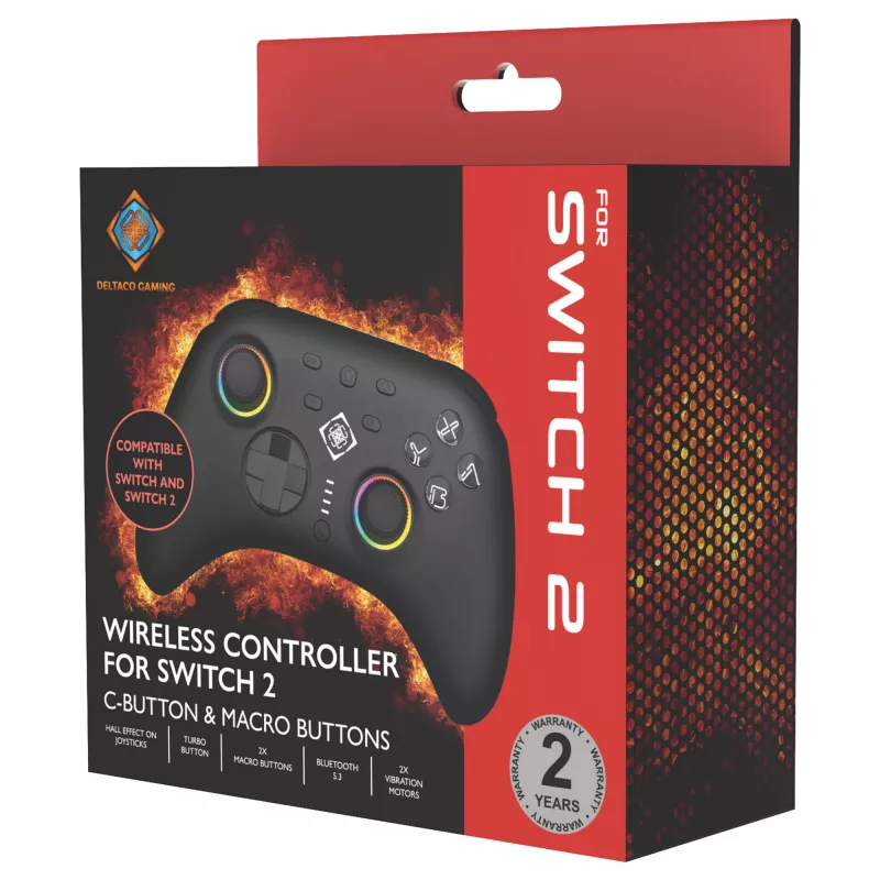 Spēļu kontrolieris Deltaco GAM-198 Melns — Bluetooth un USB (Type-C) Nintendo Switch, Switch 2, Switch OLED, Android, PC