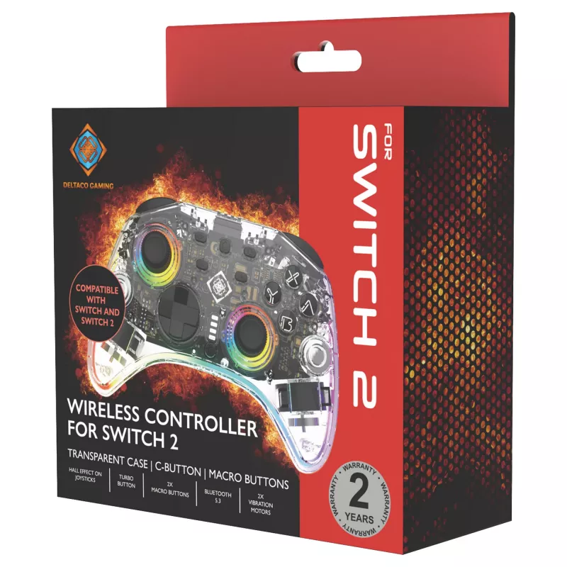 Spēļu kontrolieris Deltaco Gaming GAM-198-T Caurspīdīgs Bluetooth/USB-C Nintendo Switch, Switch 2, Switch OLED, Android, PC
