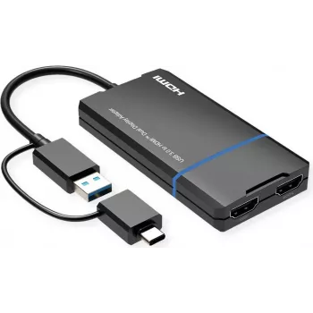 VALUE Displeja adapteris USB Type A/C - Divi HDMI 4K30+ 1080P ST/BU - Adapteris - Digitāls/Dati (12.99.3206)