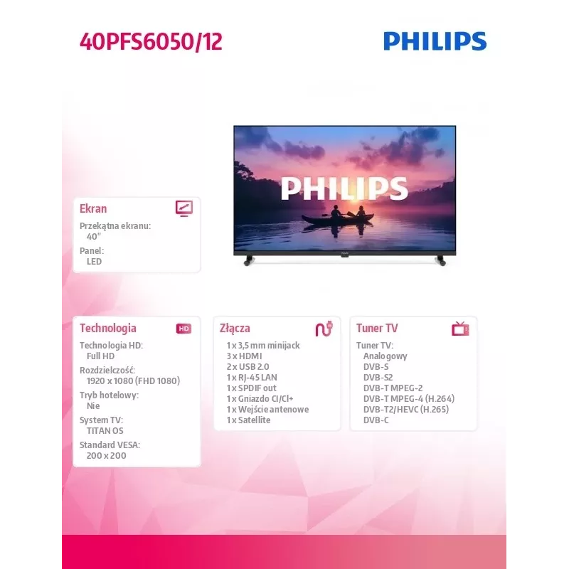 Philips 40PFS6050/12 40 collu Full HD LED Smart TV ar Titan OS