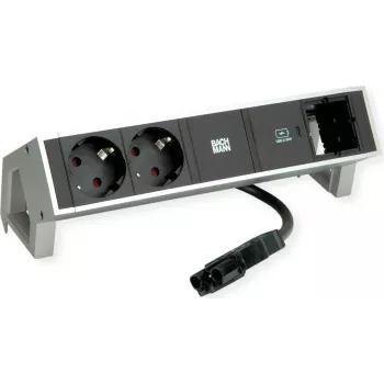 Bachmann 902.905 DESK2 INOX kontaktligzdu bloks, 2x Schuko, 1x USB-C 30 W