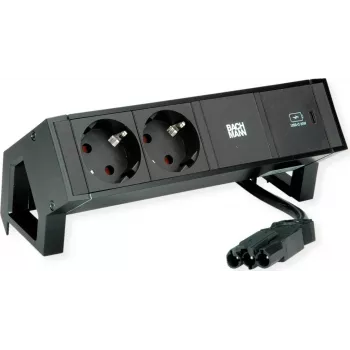 Bachmann 902.963 DESK2 kontaktligzdu bloks, melns (RAL9005), 2x Schuko, 1x USB-C 30 W