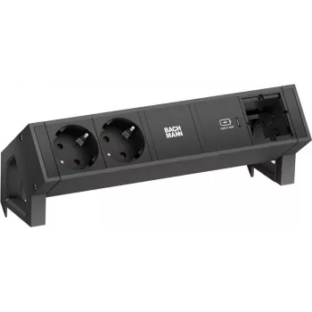 Bachmann DESK 2 pagarinātājs, 2x Schuko, 1x USB-C 30W, melns