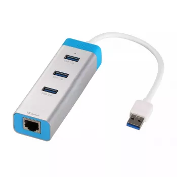 USB 3.0 centrmezgls ar Gigabit Ethernet ITEC U3GLAN3HUB — 3 portu metāla centrmezgls, VIA VL812 + Realtek RTL8153, sudrabs