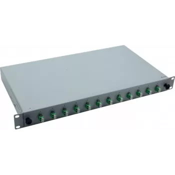 Helos 375552 19" optiskās šķiedras savienojumu kārba, 12x LC/APC Duplex OS2, gatava metināšanai, pelēka