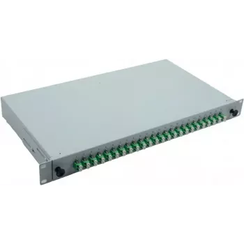 Helos 375554 19" optiskās šķiedras savienojumu kārba, 24x LC/APC Duplex OS2, gatava metināšanai, pelēka