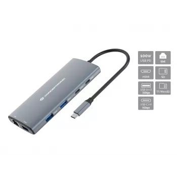 CONCEPTRONIC 10-1 Doks USB-C -> HDMI/2xUSB-C/3xUSB-A/+ 20cm pelēks