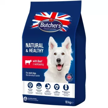 Sausā suņu barība BUTCHER'S Natural & Healthy Dog ar liellopu gaļu – 10 kg, pilnvērtīga pieaugušo barība